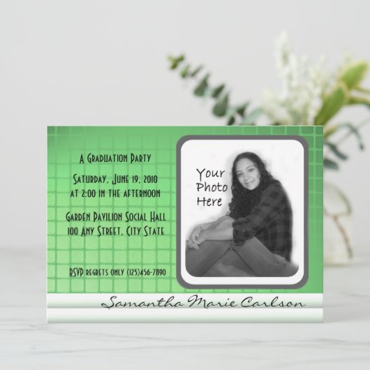 Invitation Invitation/Graduation Photo Carrelage Vert (Debout devant)