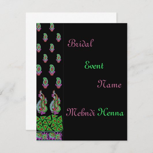 Invitation Invitation*Indien*Mehndi*Vert*Noir (Devant / Derrière)