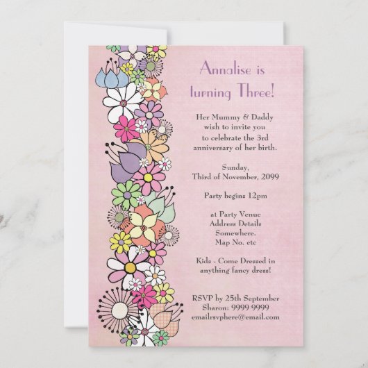 Invitation Invitation personnalisée pour les fille (Dos)