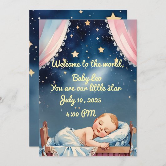 Invitation "Invitation pour un bébé garçon endormi (Devant / Derrière)