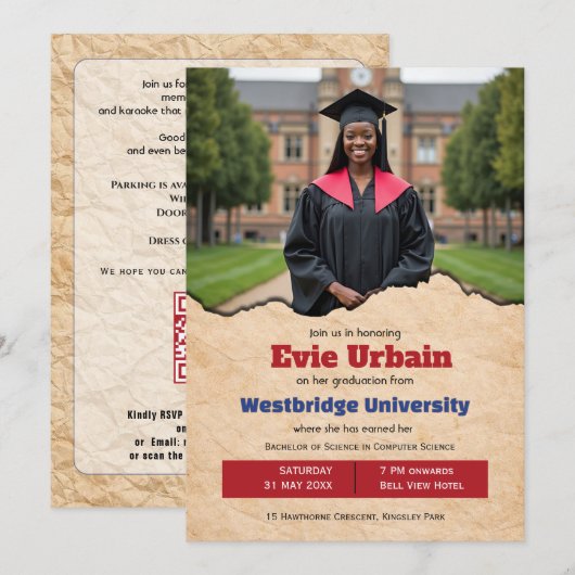 Invitation 🎓Invitation pour une soirée de remise de diplômes (Devant / Derrière)