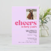 Invitation Invitation, Retro Purple & Pink, 40e anniversaire (Debout devant)