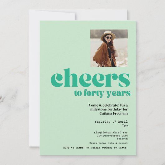 Invitation Invitation, Retro Sage Green, fête de 40e annivers (Devant)