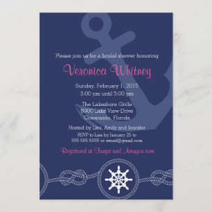 Invitation Invitation, rose et marine nautiques de Fête de la