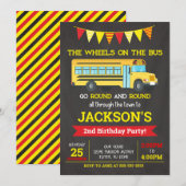 Invitation Invitation/roues d'anniversaire d'autobus scolaire (Devant / Derrière)