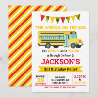 Invitation/roues d'anniversaire d'autobus scolaire