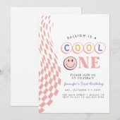 Invitation InvitationCool One Girl's First Birthday À damiers (Devant / Derrière)