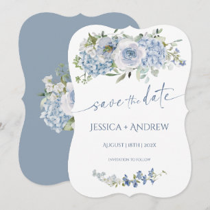 Invitation InvitationÉlégant Fleurs Bleues Mariage Sauvegarde
