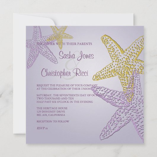 Invitation Invitations/DO-IT-YOURSELF d'étoiles de mer violet (Dos)