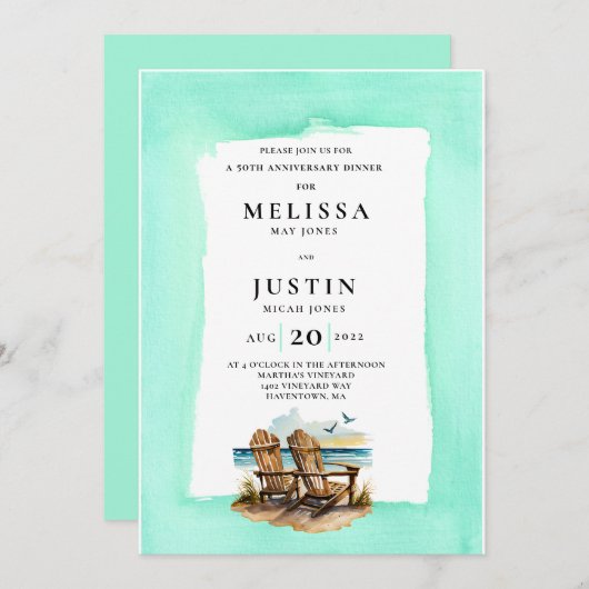 Invitation InvitationSimple anniversaire de mariage plage cha (Devant / Derrière)