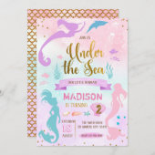Invitation Invité d'anniversaire Pastel mermaid (Devant / Derrière)