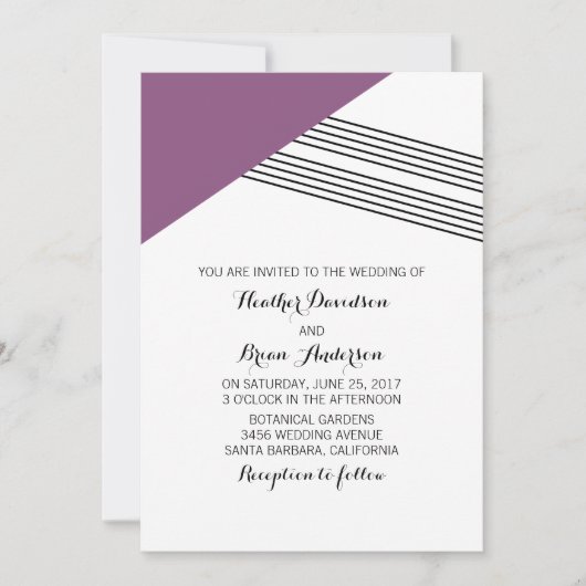 Invitation Invite de mariage de bande géométrique violet (Devant)