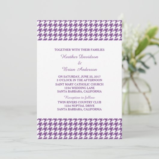 Invitation Invite de mariage de Houndstooth violet (Debout devant)