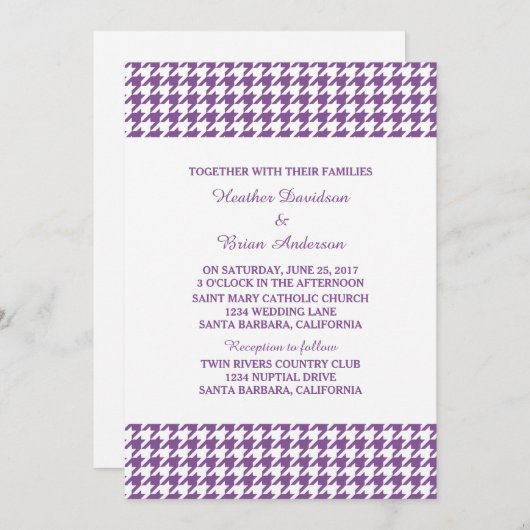 Invitation Invite de mariage de Houndstooth violet (Devant / Derrière)
