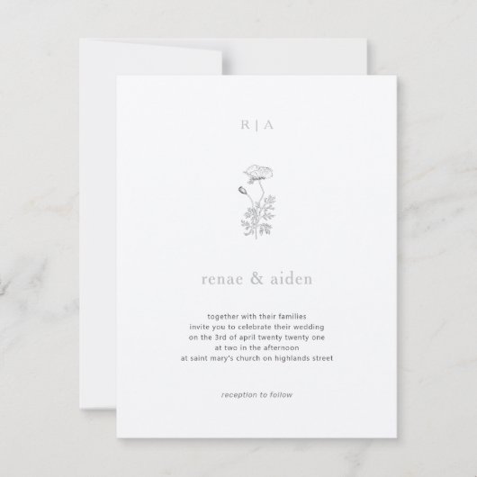 Invitation Invite de mariage minimale, Mariage botanique (Devant)