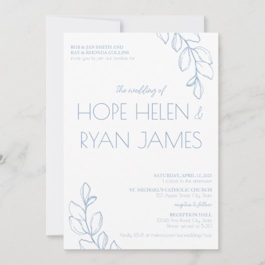 Invitation Invite de mariage simple bleu clair (Devant)
