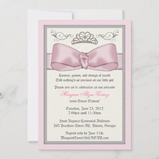 Invitation Invite rose de princesse Bowed (Devant)
