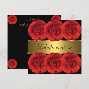 Invitation Inviter Fleurs Rouges Or Noir Fabuleux 50e