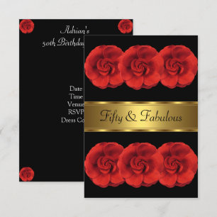 Invitation Inviter Fleurs Rouges Or Noir Fabuleux 50e