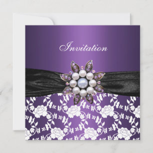 Invitation Inviter Purple White Jewel Floral Élégant Classe 3