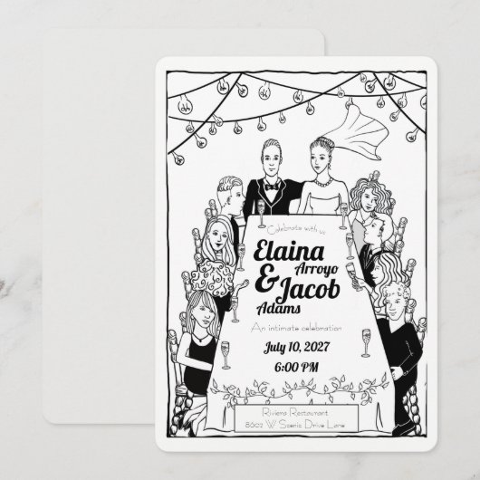 Invitation Invités de mariage illustrés (Devant / Derrière)