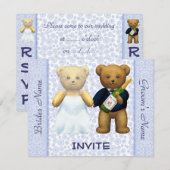 Invitation Invités d'invitation bleus de mariage de nounours (Devant / Derrière)