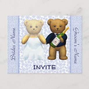 Invitation Invités d'invitation bleus de mariage de nounours