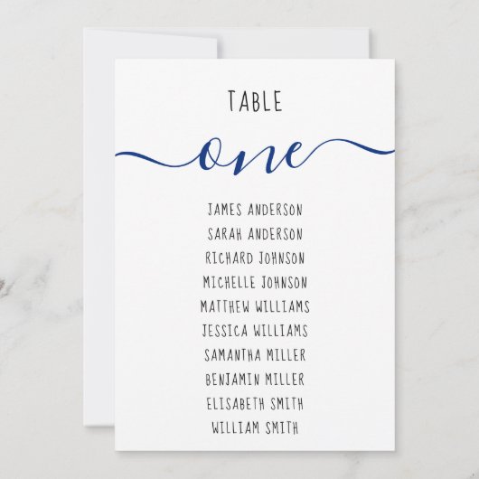 Invitation Invités Noms & Blue Script 5x7 Panneau de siège de (Dos)