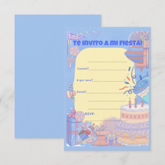 Invitation INVITO A MI FIESTA, garçon (Devant / Derrière)