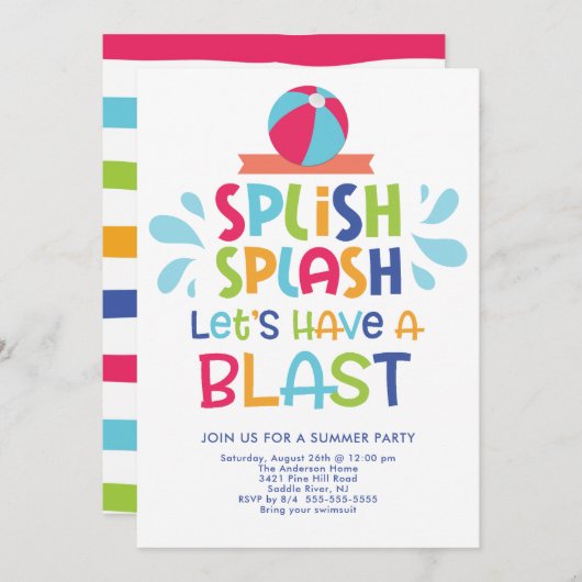 Invitation Invitons Une Fête De Blast Pool (Devant / Derrière)