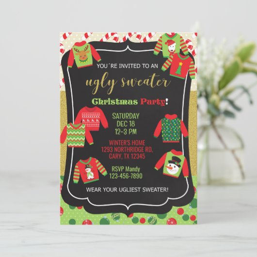 Invitation Invocation de fête de Noël en pull moche. (Debout devant)