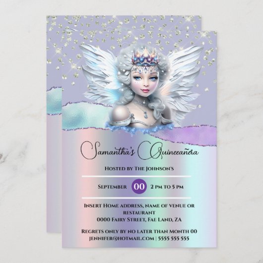 Invitation Iridescendance fée enchantée parties scintillant Q (Devant / Derrière)
