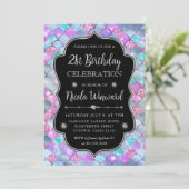 Invitation Iridescente Argent Sirène Échelle Cadres Anniversa (Debout devant)