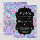 Invitation Iridescente Argent Sirène Échelle Cadres Anniversa (Devant / Derrière)