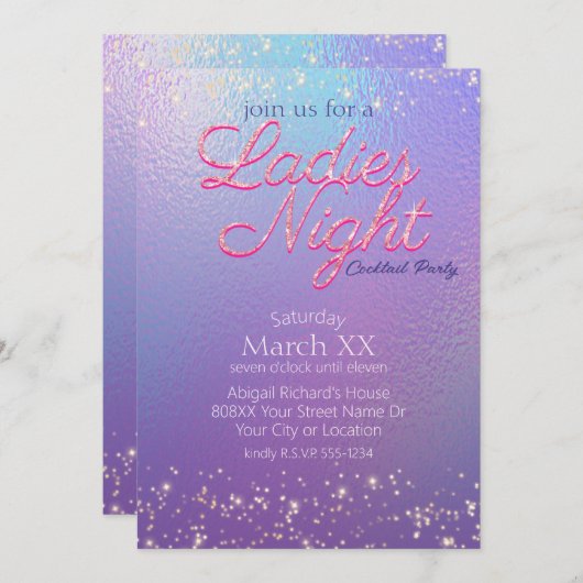 Invitation Iridescente Dames soirée Cocktail Party (Devant / Derrière)