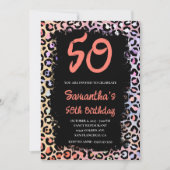 Invitation Iridescente Léopard Coral et Noir 50e anniversaire (Devant)