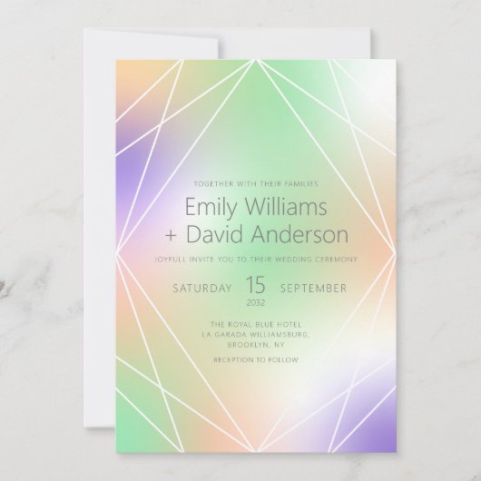 Invitation Iridescente Pastel Diamond Inspiré Moderne (Devant)