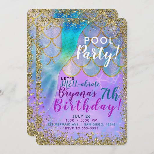 Invitation Iridescente Pearl Parties scintillant Mermaid fête (Devant / Derrière)