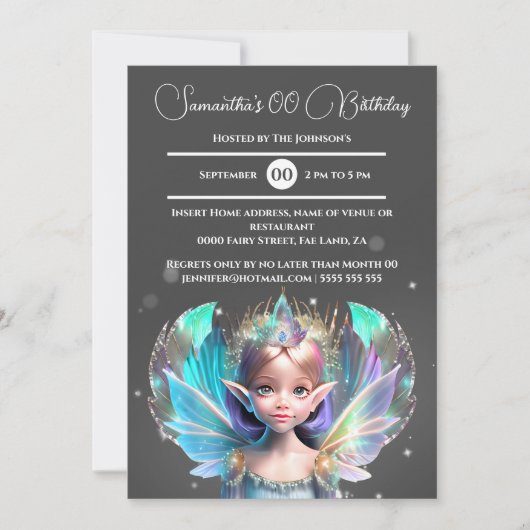 Invitation Iridescente princesse de fée brimmer ailes lunaire (Devant)