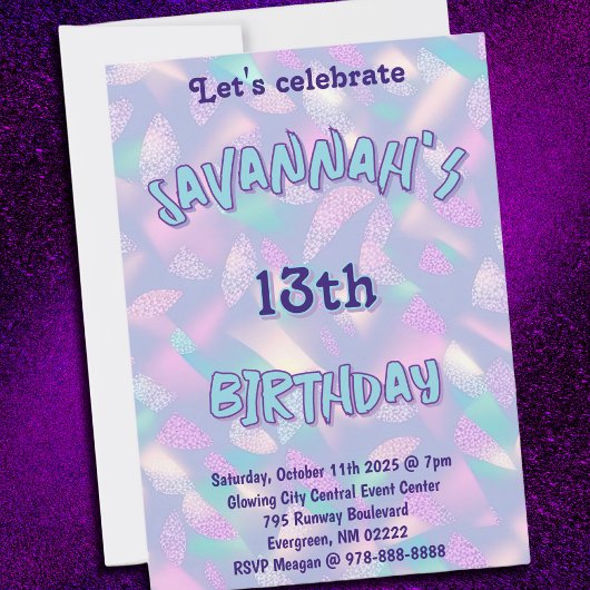 Invitation Iridescente Purple Pastel Anniversaire