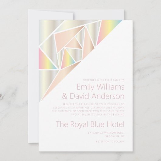 Invitation Iridescente Silver Soft Pastel Diamond Mariage (Devant)