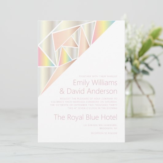 Invitation Iridescente Silver Soft Pastel Diamond Mariage (Debout devant)
