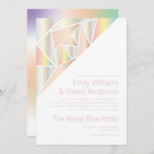 Invitation Iridescente Silver Soft Pastel Diamond Mariage (Devant / Derrière)
