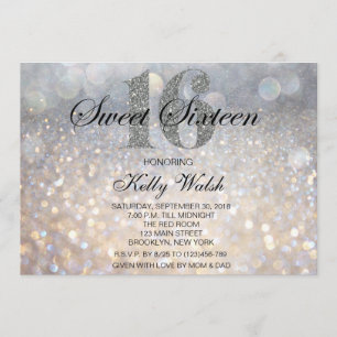Invitation Iridescente Sweet 16 Parties scintillant argentée 