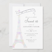 Invitation Iridescente Tour Eiffel Paris Minimaliste Sweet 16 (Devant)