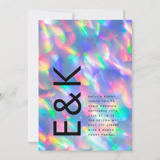 Invitation Iridescente Ultra Moderne Mariage Monogramme (Devant)