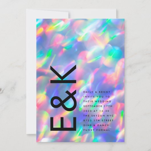 Invitation Iridescente Ultra Moderne QR CODE Mariage RSVP (Devant)