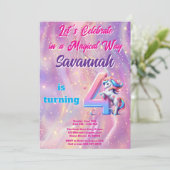 Invitation Iridescente Unicorn Fille 4e fête d'anniversaire (Debout devant)