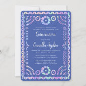 Invitation Iridescente violet rose Quinceañera Papado Picado (Devant)