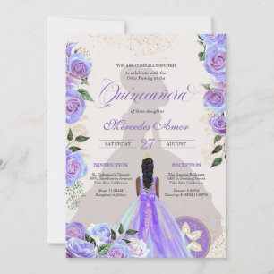 Invitation Iridescple bleu violet Fancy Charro Quinceanera